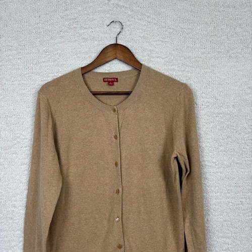 Merona Sweater Cardigan Womens Lg Tan Cotton Blend Long Sleeve Button Front - Picture 2 of 9