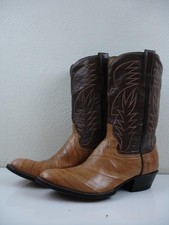 Men's 11 D M Tan Eel Skin Brown Leather Handmade Cowboy Western Boots Vtg 1950's