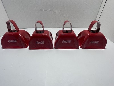 Set of 4 Coca-Cola Bell Noise Maker 3 x 3 x 2.5 Red With Glitter Metal New