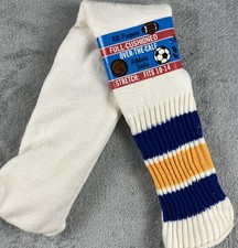 Vintage NOS Over the Calf Tube Socks Blue Gold Stripe USA Fits 10-14 Cotton