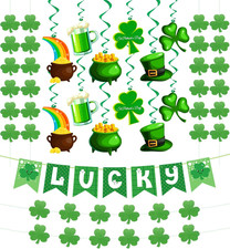 31Pcs St Patricks Day Decorations Pre-Assembled Shamrock Lucky Banner Garlands C
