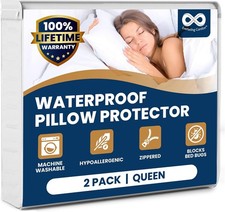 100 Stain Resistant Waterproof Queen Size Pillow Protectors with Zipper Set
