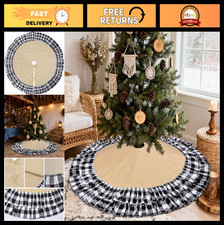 48'' Black  White Buffalo Plaid Burlap Tree Skirt with Ruffle Border - Rustic F