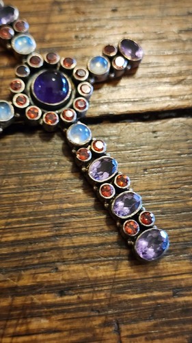 Nicky Butler Large Sterling Silver Multi Gemstones 3.25" Cross Pendant Statement - Picture 5 of 5