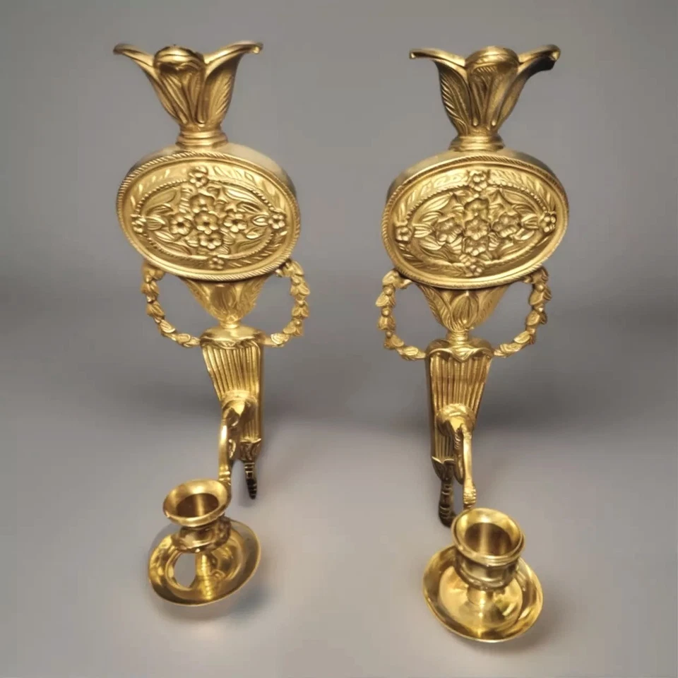 2 arandelas de parede vintage bronze candelabros Hollywood Regency 13 pol. latão - Imagem 4 de 4