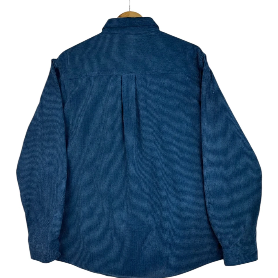 Men's Shirt UK Size M Blue Corduroy Long Sleeve 100% Cotton Pocket Wing Collar - Image 4 of 4
