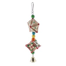 Straw Braid Bird Parrot Toy Hanging Swing Cage Chew Bell Budgie Toys w/Bells