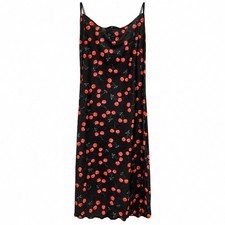 SHEIN Womens M Black Cherry Print Strappy Slip Mini Dress Y2K Coquette Bodycon