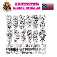 71 Sheets Rose Peony Flower Temporary Tattoos For Women Adults, Black Florals...