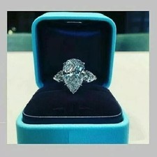 Anello di fidanzamento matrimonio in vera moissanite taglio pera 3 ct placcato oro bianco 14 kt