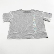 Champion Multicolor Logo  T Shirt Kids Size S Gray Shorts Sleeve Crew Neck