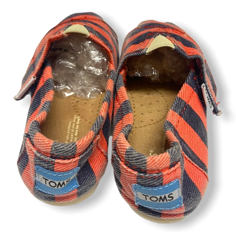 Zapatos Toms Unisex Niño Niña Talla 7 Naranja Azul Rayas Lona Sin Cordones Niño Pequeño Foto 3 de 4