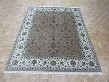 8'1 x 10'2 Hand Knotted Taupe Agra With Silk Oriental Rug G529
