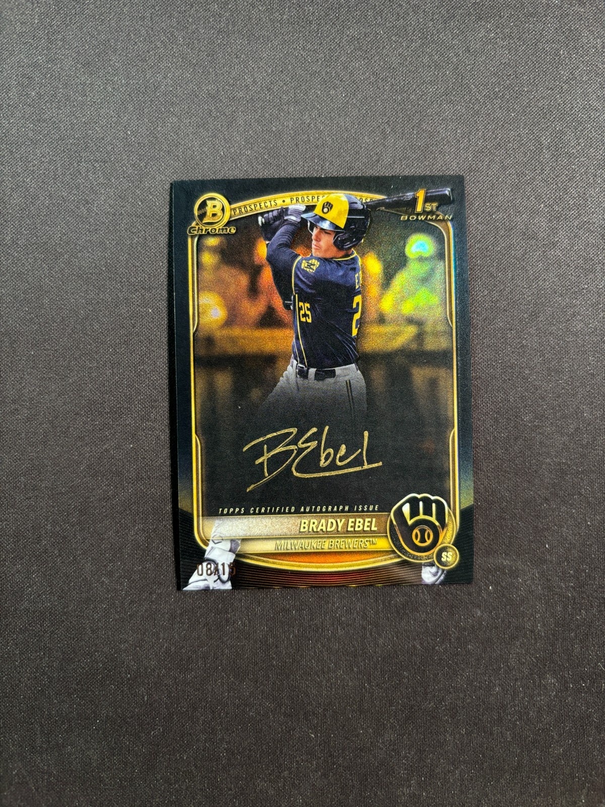 2025 Bowman Draft Brady Ebel 1st Chrome Black Gold Ink auto 08/15 SSP BJXA