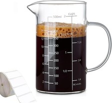 Measuring Cup, 500ML 2 CUP Glass Liquid Measuring Cup with Blank Label, Three