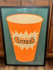 Vintage 1940s Orange Crush Cardboard Cup Display Framed Soda Sign - Rare!