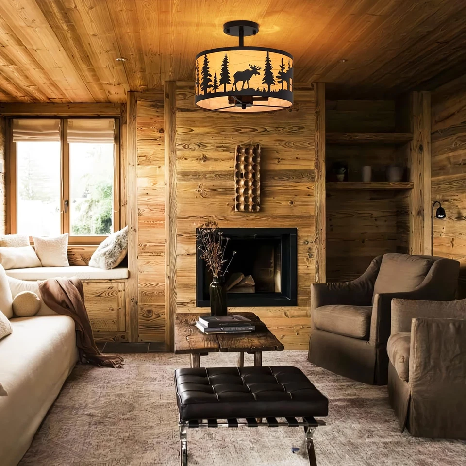 Lámparas de techo rústicas de montaje semi-al ras de 3 luces, base E12 negra redonda... Foto 2 de 4