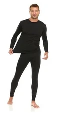 Mens Thermal Underwear Base Layer Top Long Johns Bottom Set, 2 X-Large Black