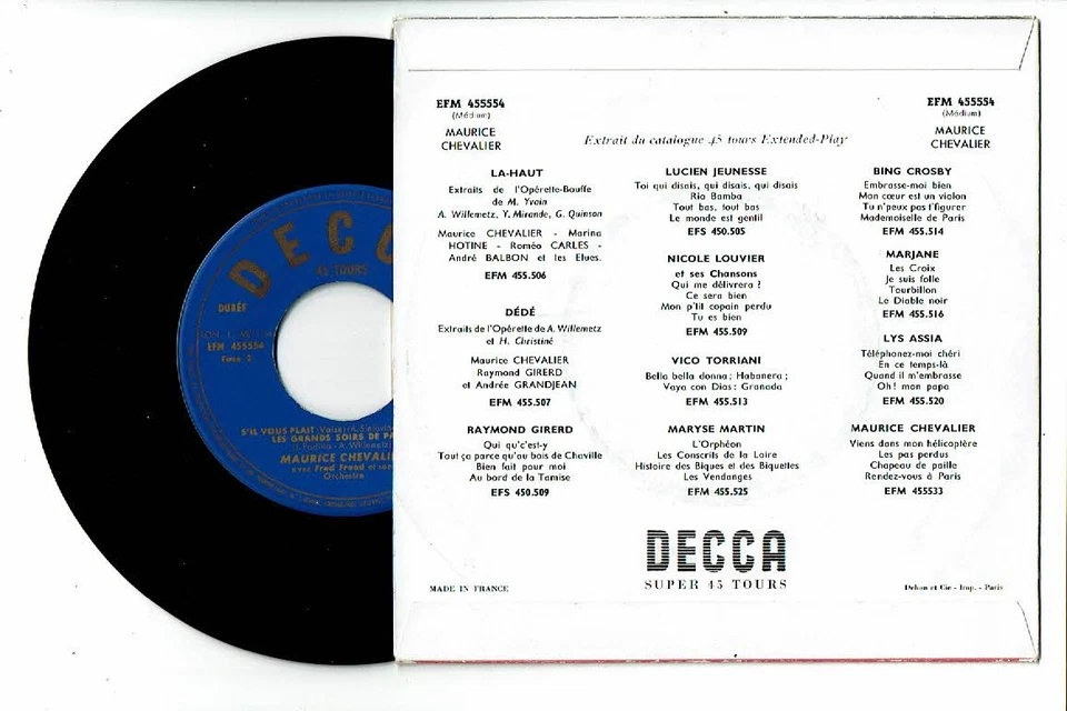 Maurice CHEVALIER Vinyle 45T EP 7" DEMAIN JE DORS JUSQU'A MIDI - DECCA 555554 - Photo 2/2