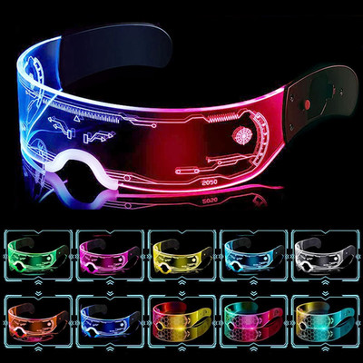 Cyberpunk LED Brille - Party Leuchtbrille Leuchtende Visor Glasses Neon Rave Bri