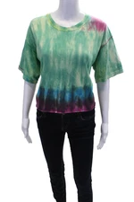 Riley Womens Cotton Contrast Stitch Detail Cropped T-Shirt Multicolor Size L