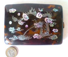 ANCIEN ÉTUI BOITE À CIGARETTES INCRUSTATIONS DE NACRE EXTRÊME ORIENT