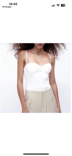 NEW ZARA linen blend Corset Bustier sweetheart ruched Top Ivory/cream - Size XS - Picture 19 of 19