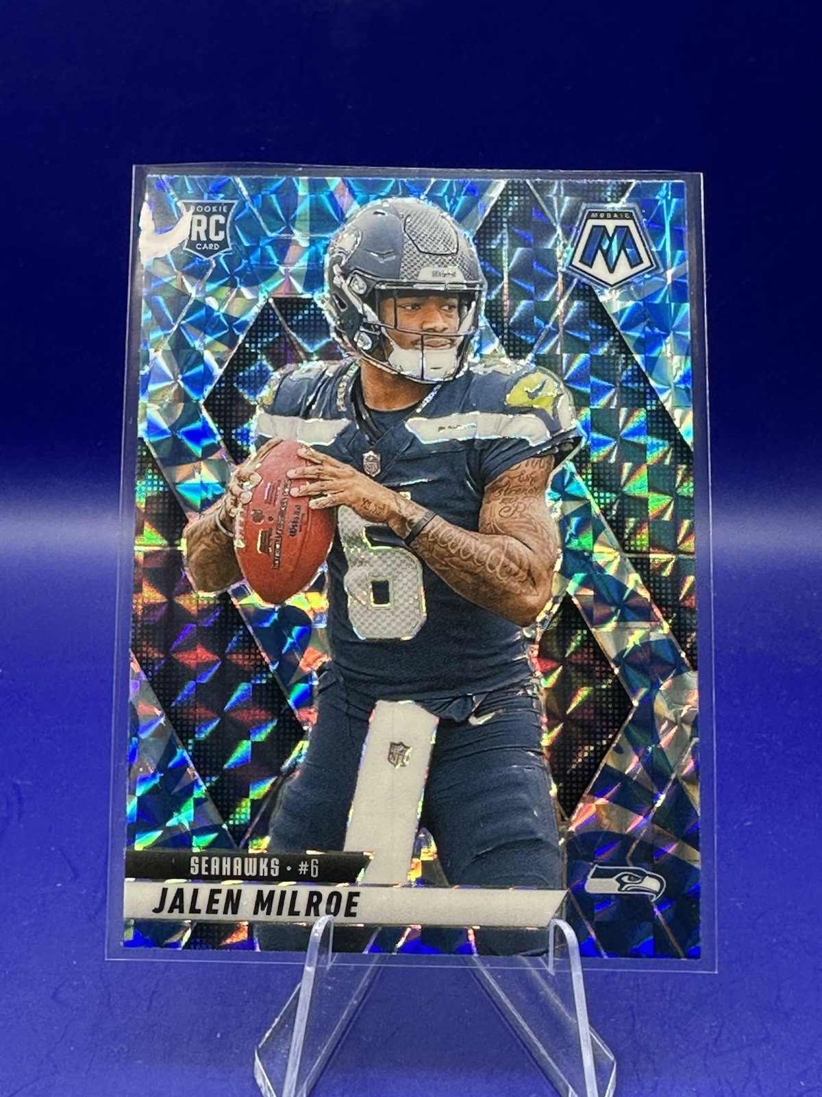 2025 Mosaic Jalen Milroe Blue Reactive RC, #322, Seattle Seahawks