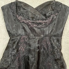 BCBGMAXAZRIA Y2K Black Purple Lace Trim French Maid Ruffle Whimsigoth HOCO Sz 8