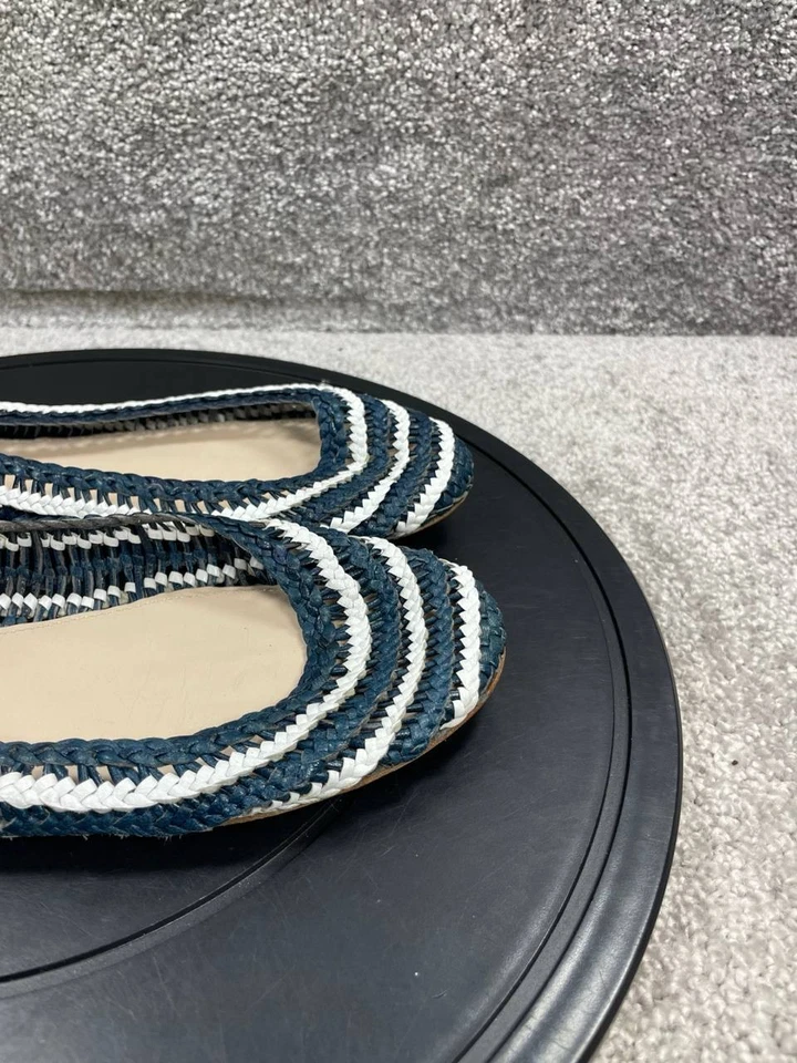 Prada Pisos Mujer Talla 41 EU 10.5 US Ballet Azul Blanco Rayas Crochet Sin Cordones Foto 2 de 4