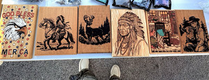 Handmade Wood Burned Plaques Native Chief Eagle Cowboy Deer