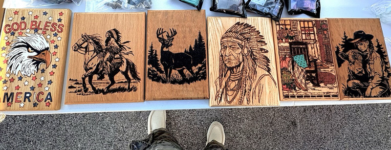 Handmade Wood Burned Plaques Native Chief Eagle Cowboy Deer