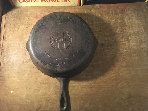 Stripped Griswold #9 Cast Iron Skillet Large Block Logo Smooth Bottom 710 S