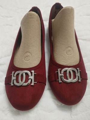 Women's YEO GOR Burgundy Wine Suede Flats & Loafers with Silver Buckle Size 10