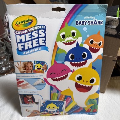 Crayola Color Wonder Baby Shark Mess Free Coloring Set 5 Markers + 18 Pages NEW