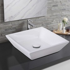 42cm Large Bathroom Counter Top Ceramic Wash Basin Cloakroom Gloss Sink Square