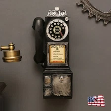 Natural Resin Crafts Black Vintage Wall-Mounted Pay Phone 14088 Telephone Model