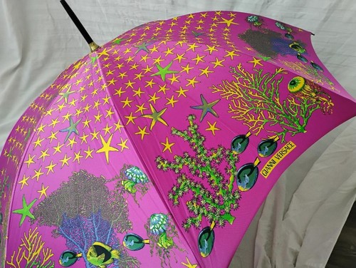Authentic GIANNI VERSACE Rare Vintage Beautiful Colors Marine Life Unbrella -36"