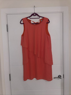 Debenhams Coral Orange Embellished Layered Dress Plus Size 16