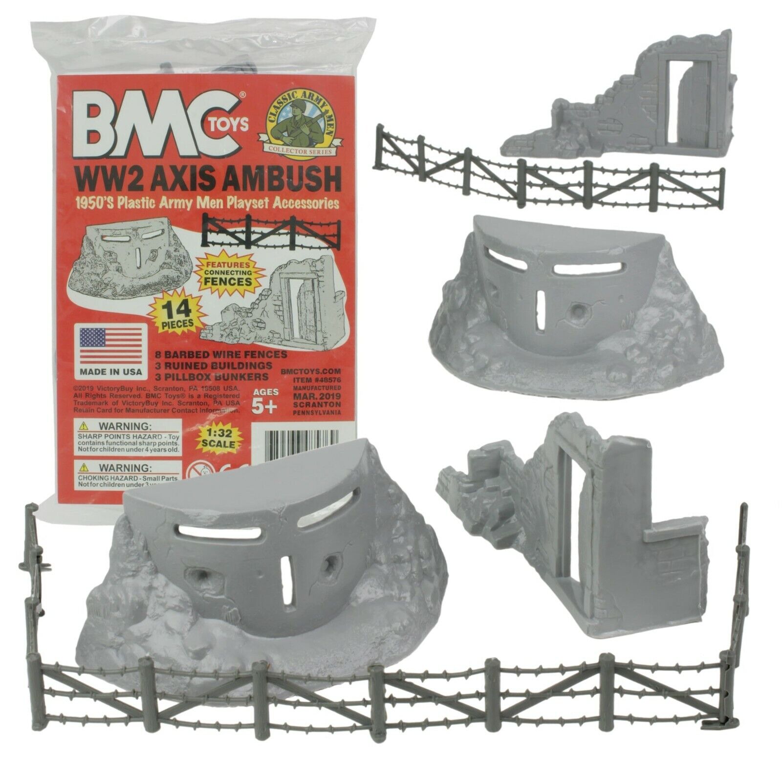 BMC Classic Marx Axis Ambush - 14pc Gray Plastic Army Men Playset Accessories