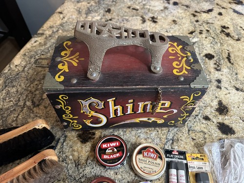 Vintage Shoe Shine Box WOODEN CIRCUS THEME 5 Cents 11” X 5.75” X 6.5” Tall - Picture 4 of 10