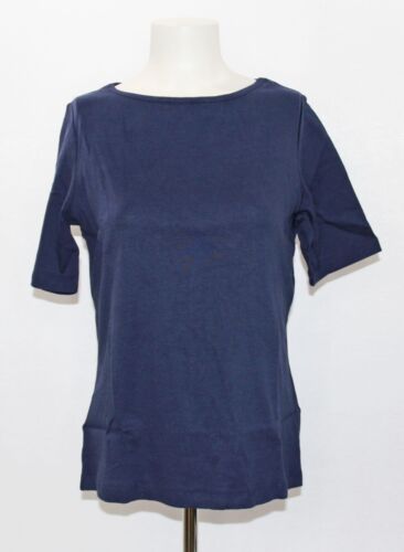 APPLESEED'S Coastal Cotton Elbow Sleeve Boat Neck Tee, Size PM, Blue, NEW!!