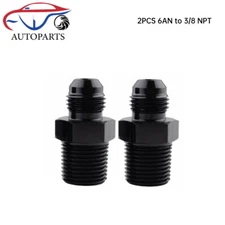 2Pcs Black 6AN to 3/8 NPT Adapter Straight Pipe Thread to 6 AN Flare Fitting
