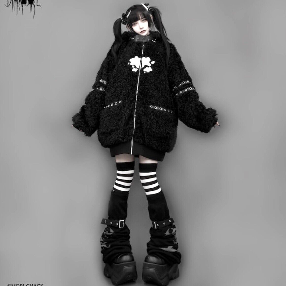 ✓ GLOOMY bear x DimMoire Fleece Hoodie Boa Parka black ✓ GLOOMY bear x DimMoire Fleece Hoodie Boa Parka black