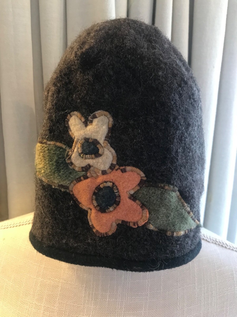 Women's Brown Gray Felted Wool Winter Hat with Fleece