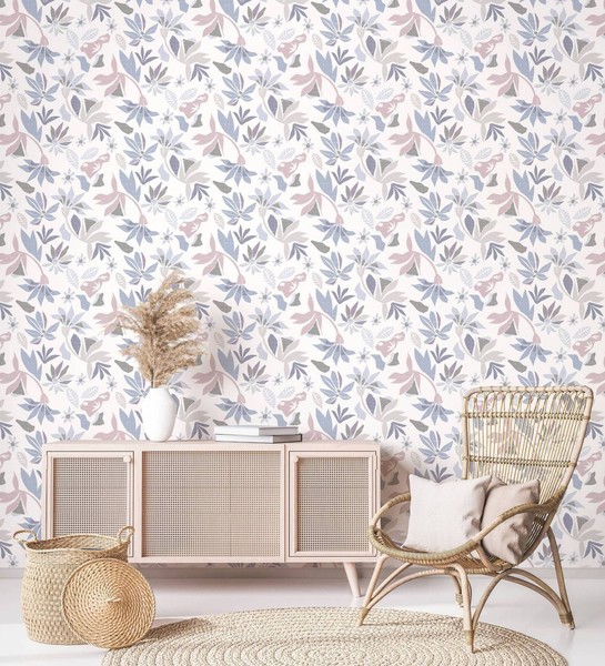 Vliestapete Grafisch Floral Abstrakt Blumen Weiß Lila Grau 47470 (6,92€/1Qm)-image