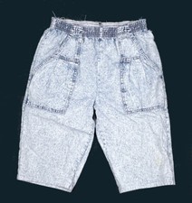 VTG 80s High Rise Waisted Acid Wash Elastic Waist Shorts Mom Jeans USA Made 14