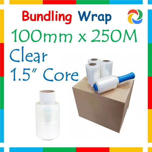 (3x Roll) 100mm CLEAR Hand Held Stretch Bundling Film 20UM Mini wrapping Roll