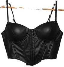 NWT Womens Say What Black Faux Leather Adjustable Straps Bustier Crop Top Size M
