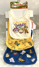 Viacom Nickelodeon Rugrats Logo 3 Pack Baby Bibs Yellow White Blue New Package
